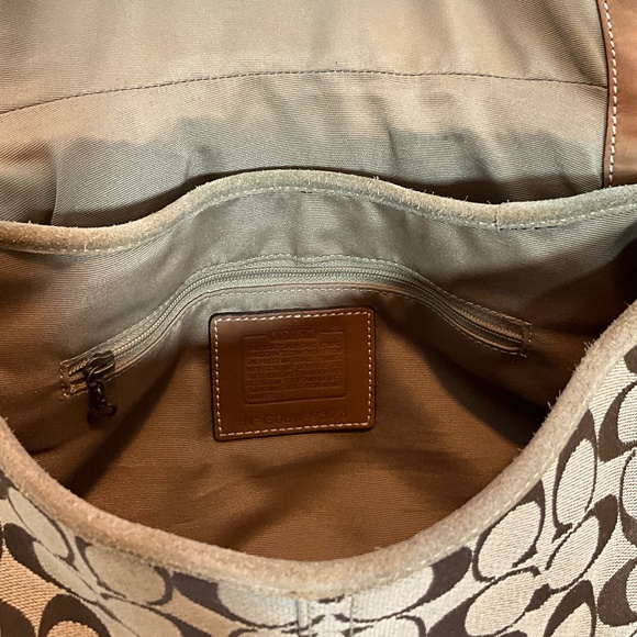 Coach hobo bag, suede and signature print with leather trim 32-B4a - Picture 7 of 9